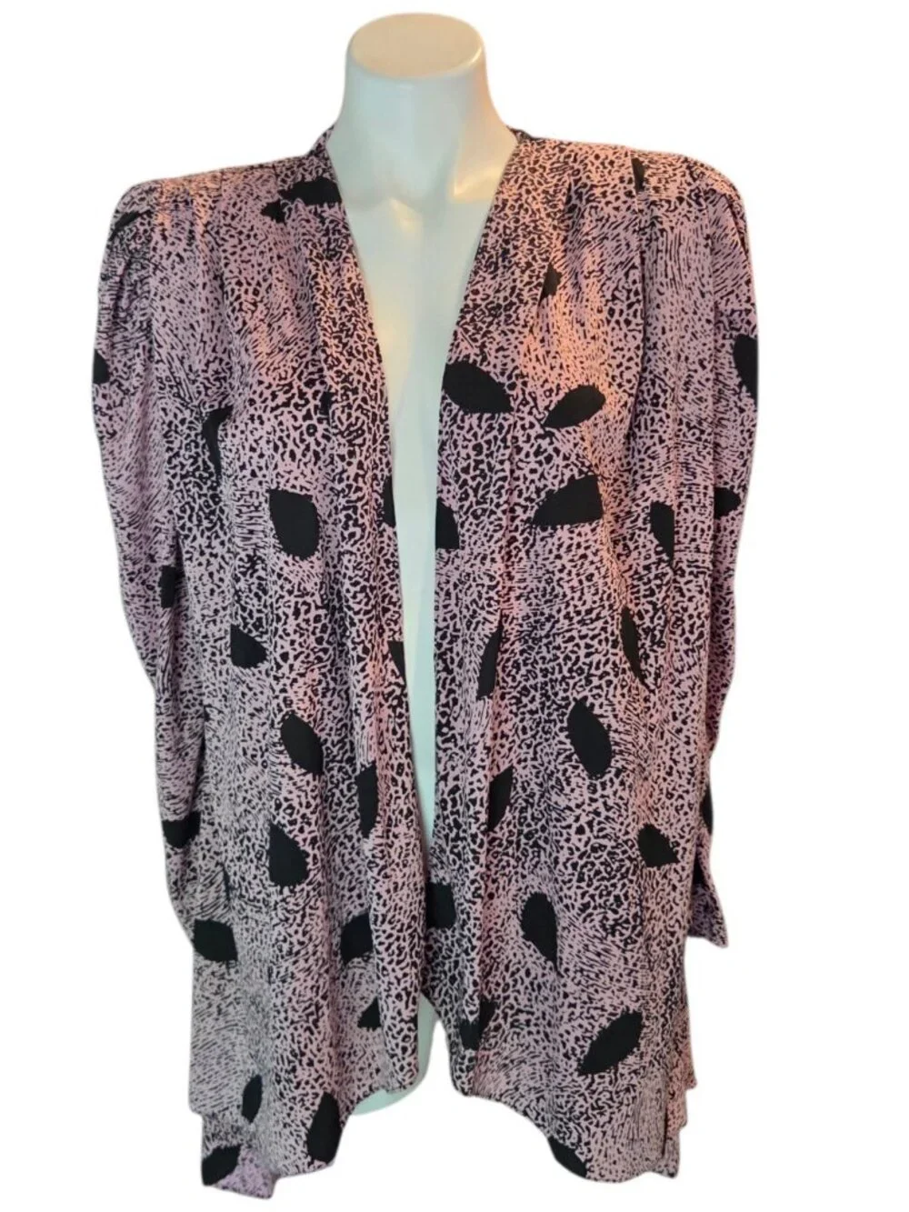 Vintage 80s M / L Pink Black Art Deco Long Sleeve Cardigan Lightweight